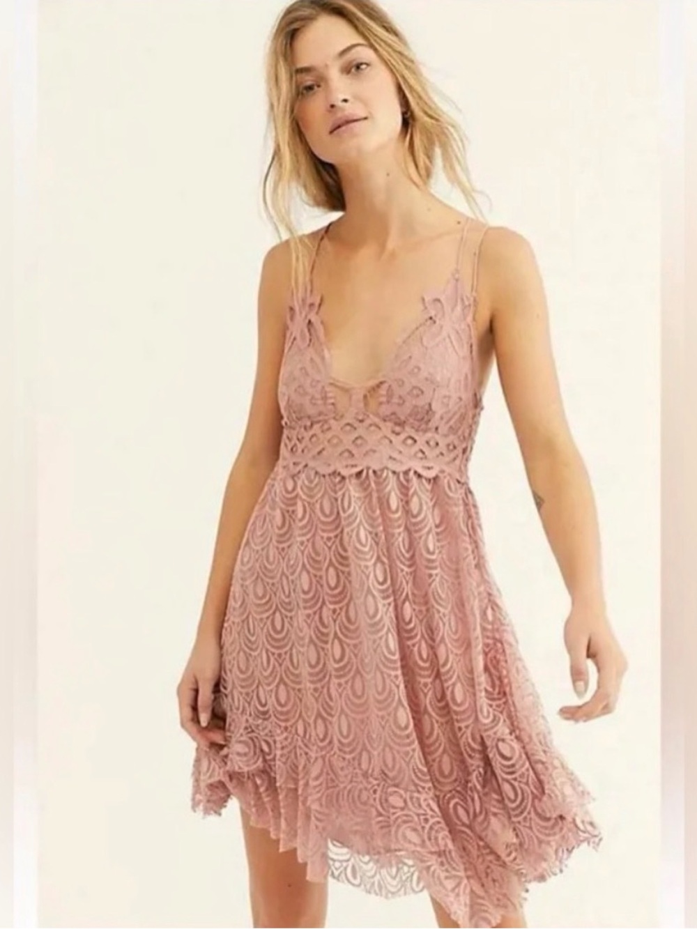 Free People Dusty Rose Lace Mini Dress